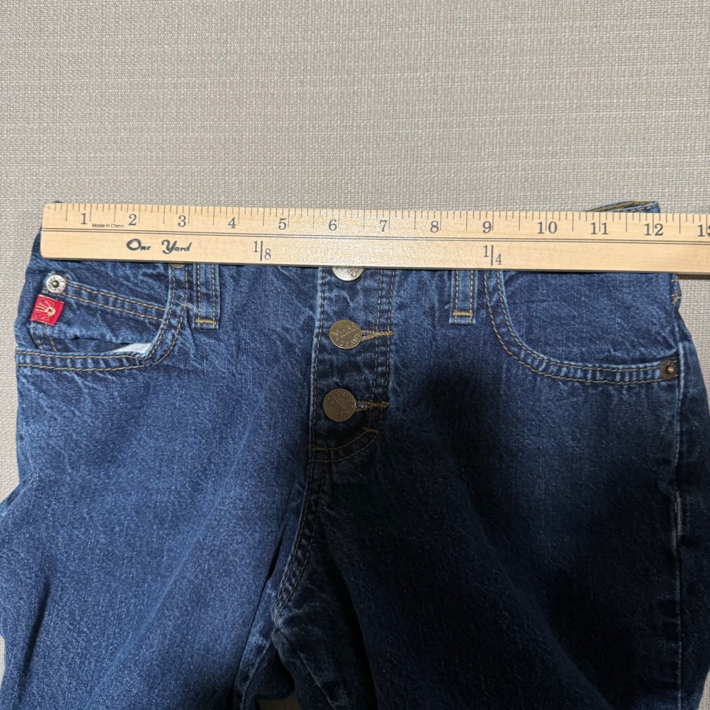Vintage Mudd Y2k Low Rise Flare Leg Cargo Jeans Dark Wash Button Fly Size 0 - Picture 6 of 10